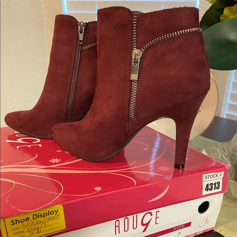 Burgundy Suede Ankle Boots